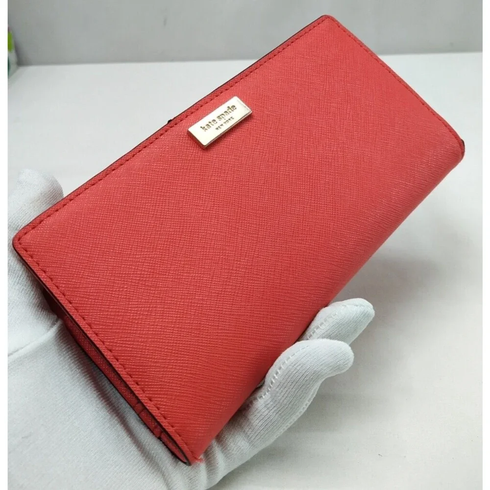 Kate Spade New York Red Crossgrain Leather Credit Card Bifild Long Wallet